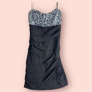 Deb Y2K Black Body Con Dress Sequin Small Club Mini Dress Glam